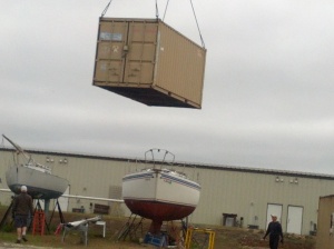 shipping container, lifted over my boat